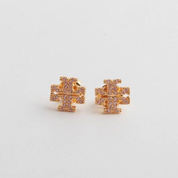 Tory Burch T Logo Pink Crystal Studs - Picture 1 of 7